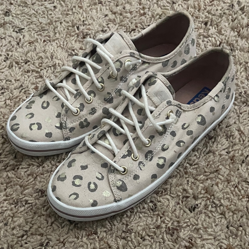 Keds Cream and Gold Leopard Print Kids Sneakers